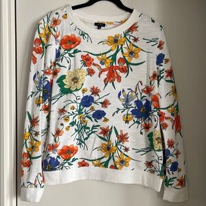 Talbots Floral Print Sweatshirt - White, Red, Yellow, Blue